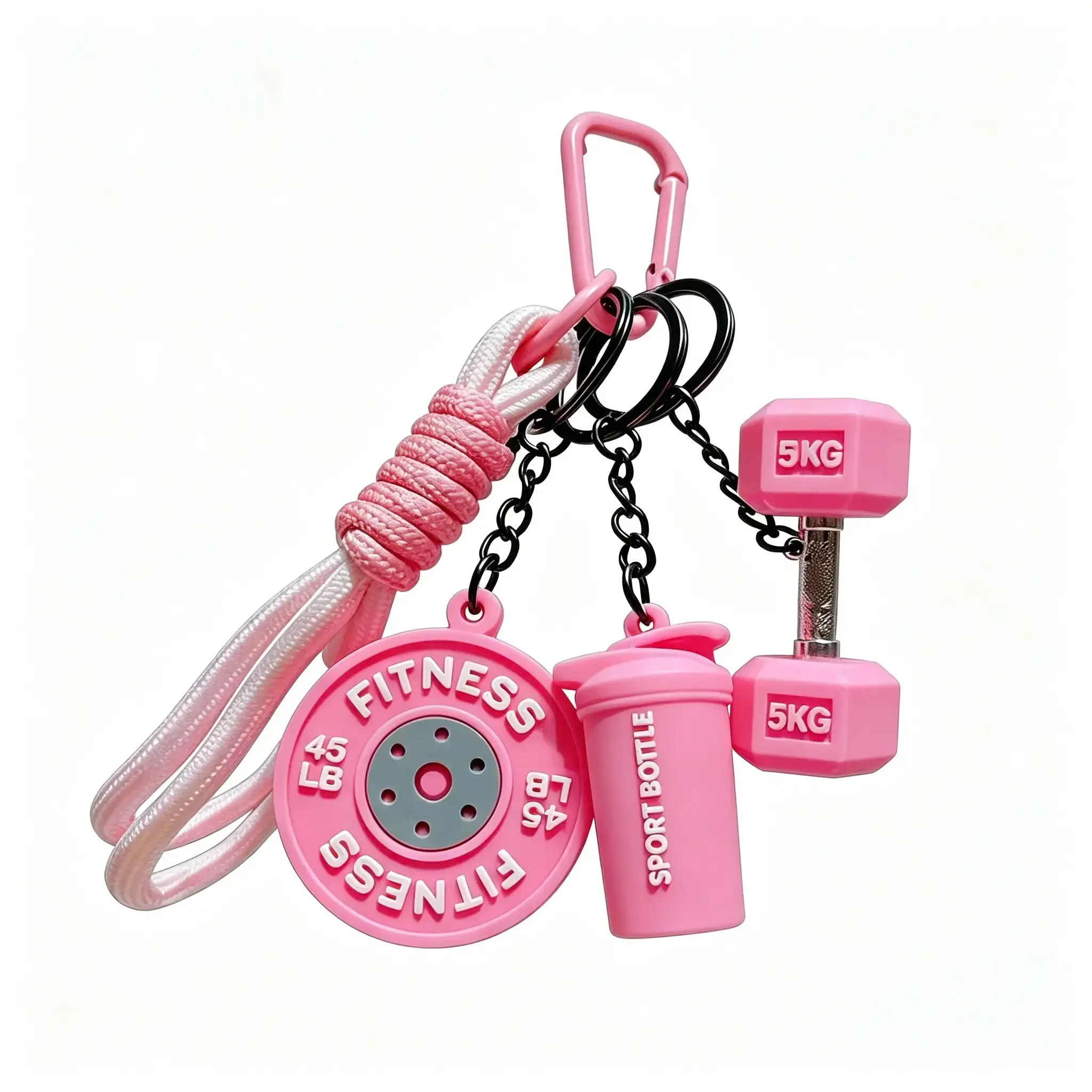 3D Gym Keychain Charm – Dumbbell, Barbell & Weight Plate Silicone & Metal Bag Clip