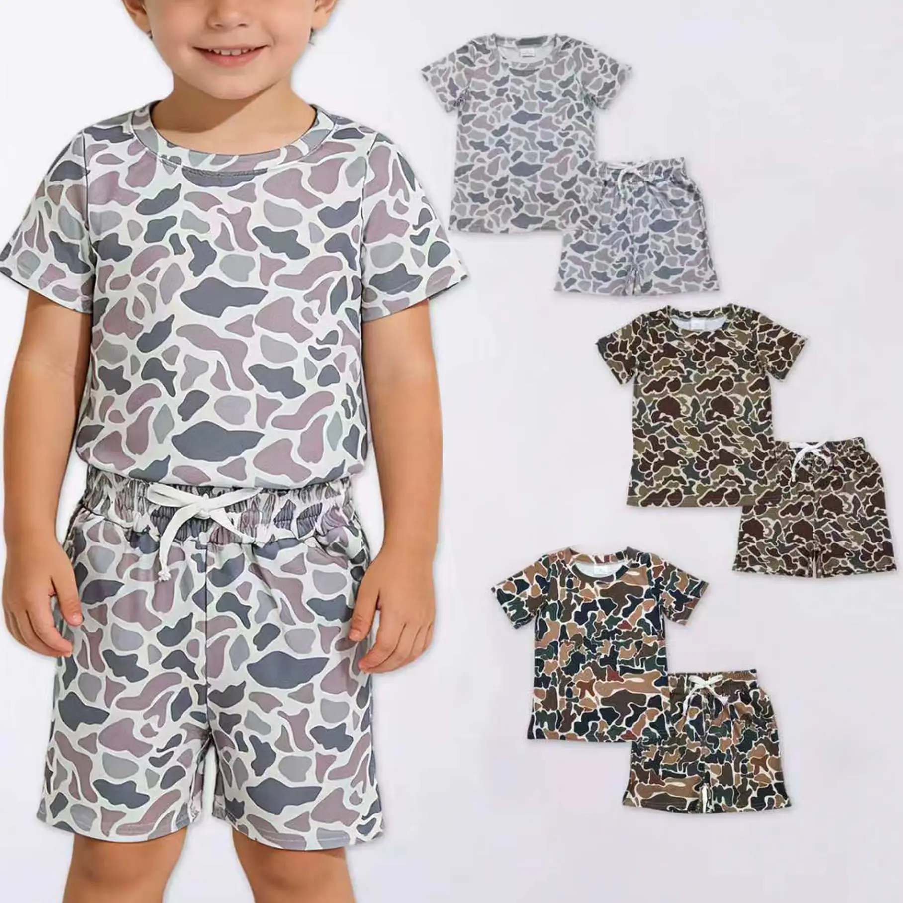 Boys' Camouflage Toddler Short-Sleeve Set, Machine Washable, Can Be Paired with Bottoms