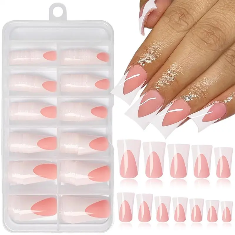 French Tip Press on Nails, Decorative Nails 120pcs/box Minimalist Glossy Duck Feet Nails Press on Nail Tips Full Cover Cute Duck Feet Medium Length False Nails with Box, Glossy Fake Nails