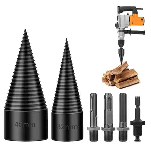 Lithium Rechargeable Battery Firewood Log Splitter 2 Pack 45mm+32mm Easy Log Splitting Drills Screw Cone Driver Tools Split Wood Efficiently for Dry Soft + 4 Attachments