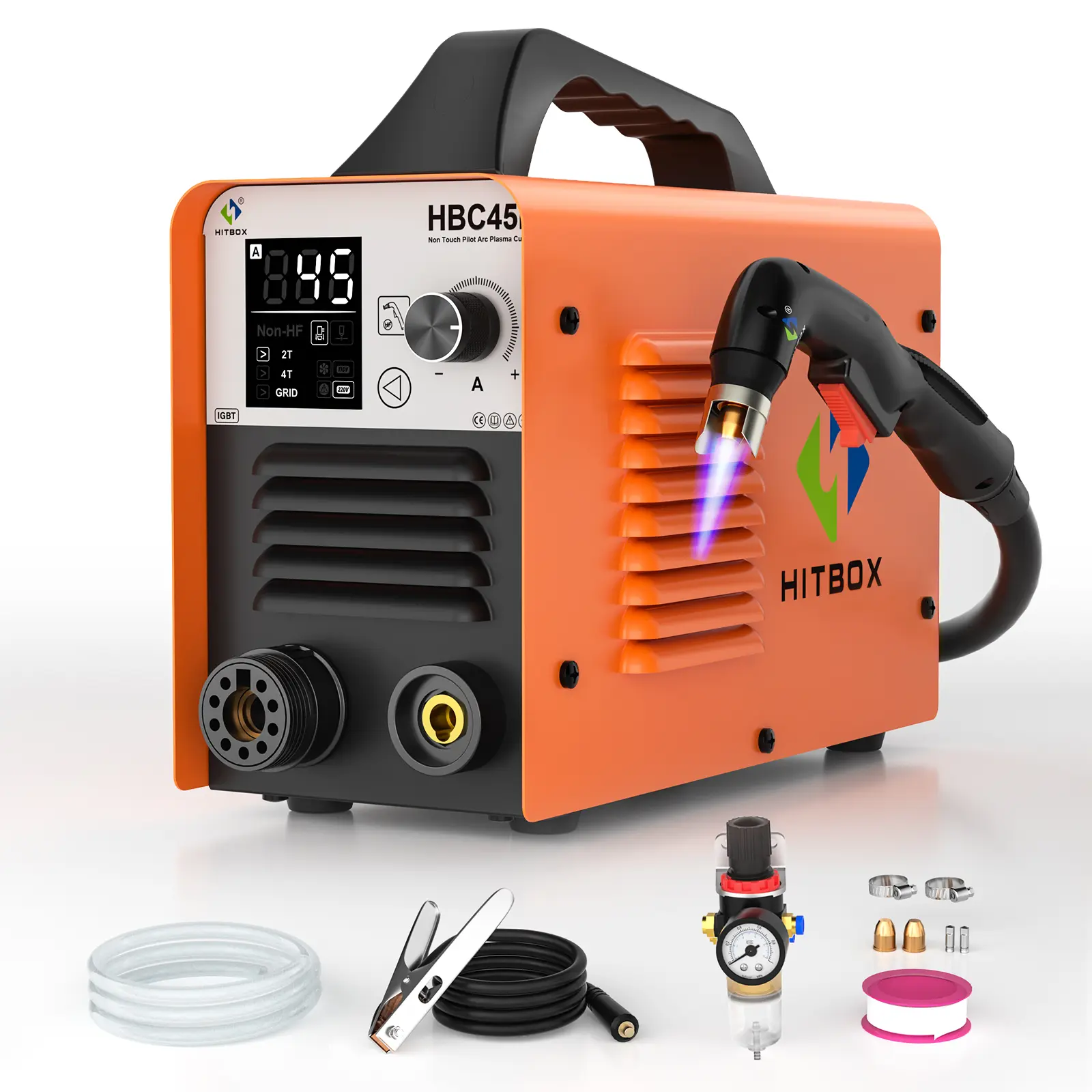 HITBOX HBC45II IGBT Inverter Plasma Cutter Welder - Portable Welding Machine, Energy-Efficient, Grid Cut Mode, Exclusive Grid Cutting Function, 15mm Metal Plate Capacity, Carry Handle, Industrial Tools & Hardware, 24/7 Customer Support, Home Use