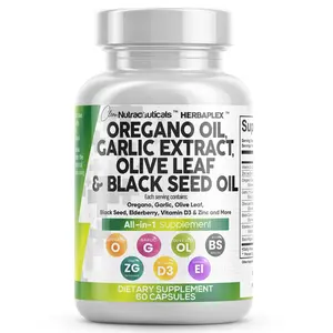 Clean Nutraceuticals Oregano Oil, Garlic Extract, Olive Leaf, Black Seed Oil & More for Women & Men's Digestive Health Supplement Capsules - Herba Plex