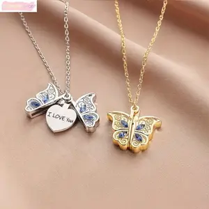 Openable Butterfly Pendant Necklace with Hidden "I Love You" Message, Elegant Symbolic Jewelry, Mother's Day Gifts & Mother's Gift Ideas for Special Occasions