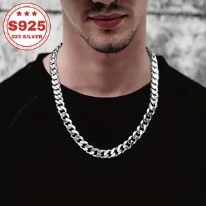 Italian S925 Sterling Silver Classic Fashion Cuban Necklace, Multi-size Optional, Allergy-proof And Colourless, German Polish, For Objects, Friends, Parents, New Year Valentine's Day Anniversary Gift cuban link chain mom gifts cross necklace