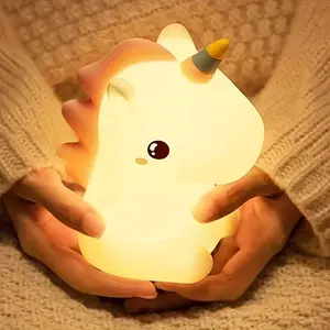 Cute Unicorn Design Night Light, Party Gift,  USB Rechargeable 3 Level Dimmable Silicone Night Light, Funny Office Desk and Bedroom Decor, Birthday Gift