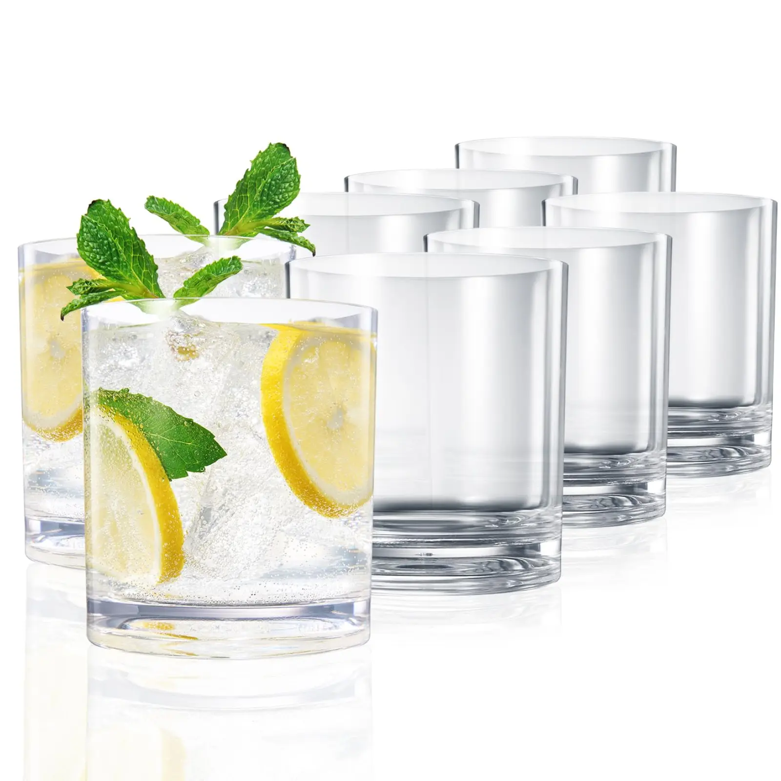 Khen Acrylic Classic Clear Plastic Reusable Drinking Glasses (Set of 8) Restaurant Cups Style 12oz Unbreakable Rocks Cups, Tumbler, Juice, Wine | BPA-Free Tumblers | Top-Rack Dishwasher Safe, Tritan