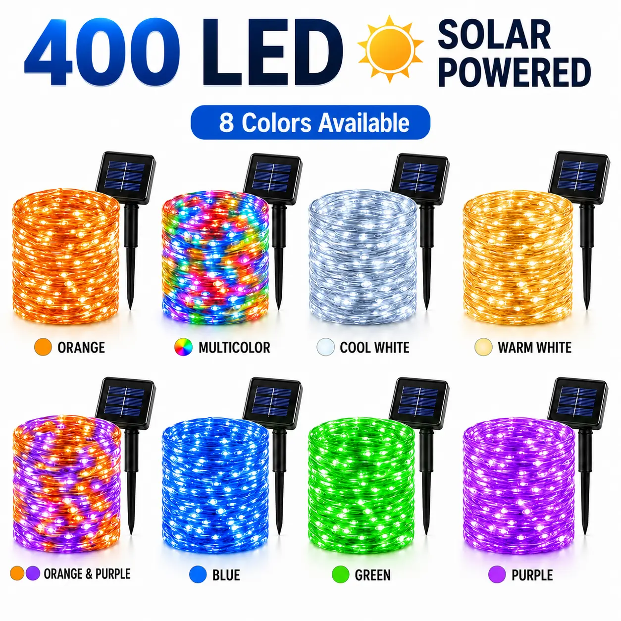2-Pack Solar-Powered Copper String Light Set - 400 Mini LED Solar Lights, IP44 Waterproof, 8 Flashing Modes, Perfect for Backyard, Birthday Parties, Halloween, and Christmas Decorations (Home & Holiday Decor)