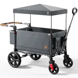 Side-unzip Wagon Cart, EVER ADVANCED Mom Push Stroller with Adjustable Handle and Removable UV-Protection Canopy for Outdoor and Travel System