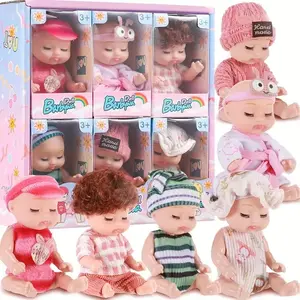 6 Mini Dolls Set, 4 Inch Realistic Dolls Boxed with Animal, Lifelike Realistic Newborn Cute Small Toys for Girls Kids Easter Gift Basket Valentine Birthday Present