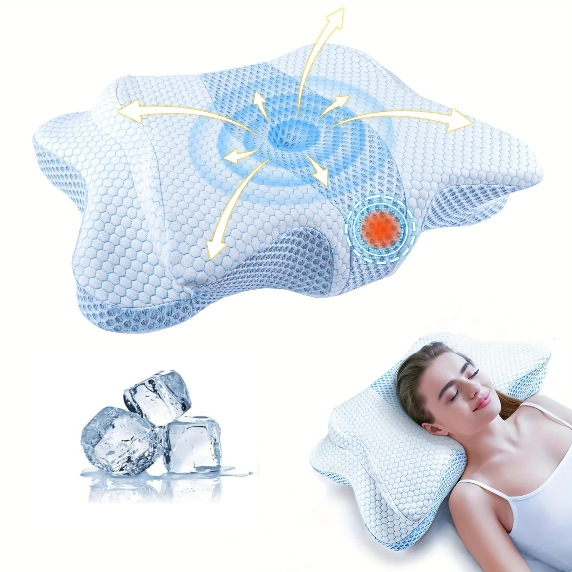 Memory Foam Cooling Neck Pillow, 1 Count Honeycomb Pattern Soft Neck Pillow with Core, Bed Accessories, Neck Support Cushion, Sleeping Pillow for Side