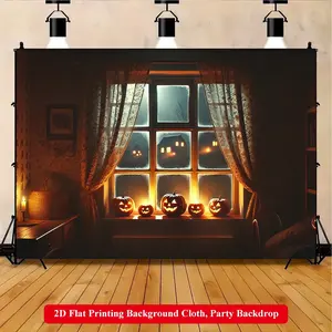 2D Flat Printing Backdrop Banner 1pc, Halloween Night With Pumpkins Vibrant Polyester Background Cloth for Family Party, Wedding, Birthday, Christmas, Thanksgiving, Fall, Entryway, Room Decorations, Easy to Set Up, Reusable