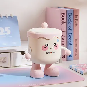 Cute Desktop Trash Can Household Waste Bin | Press-type Lid & Cylindrical Body - Compact Anti-tipping Base, Garbage Bags Included, Suitable for Home Desks, Bedside Tables and Bedrooms, Home Supplies