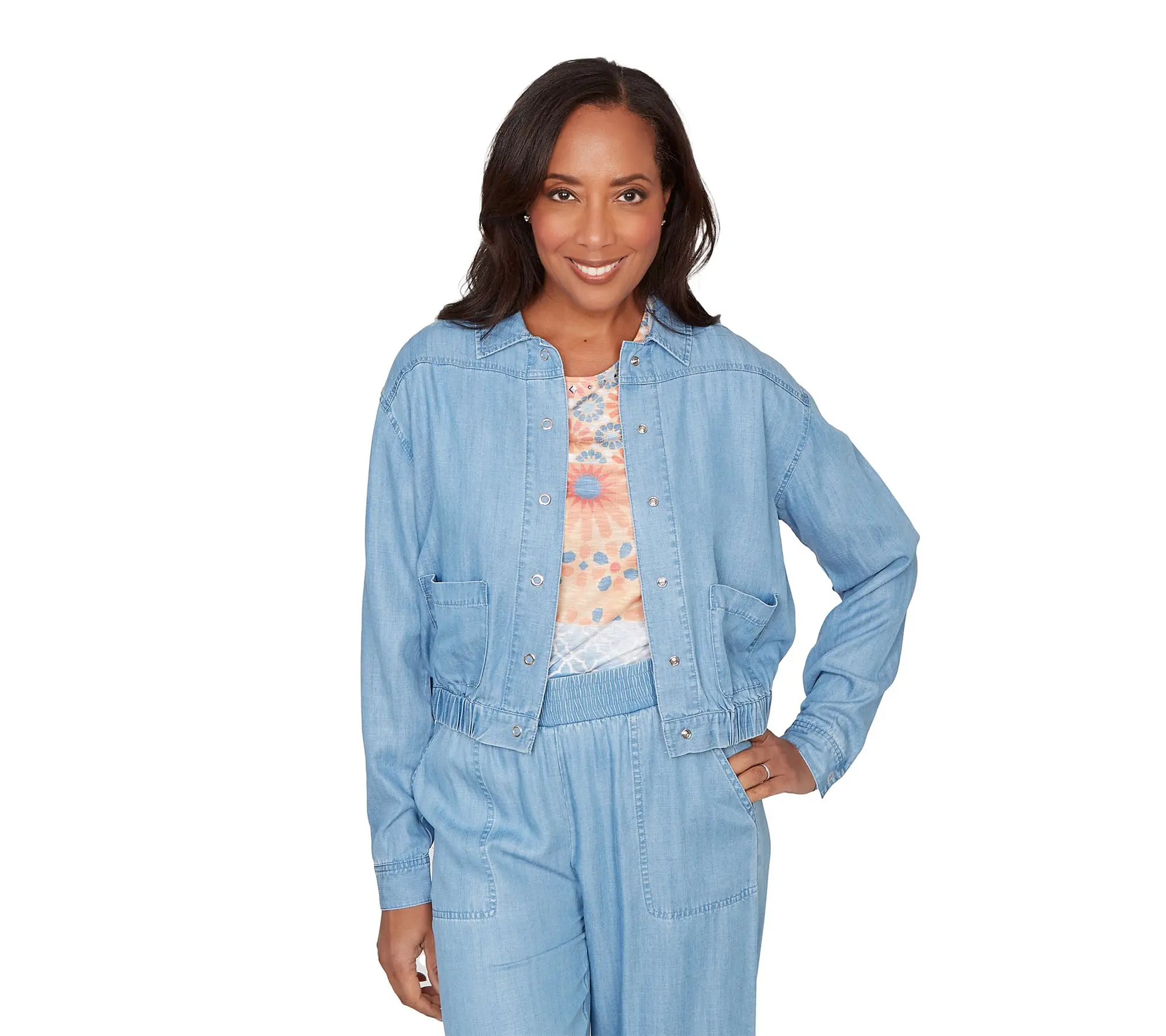 Alfred Dunner Petite Casual Elastic Lyocell Shirt Jacket