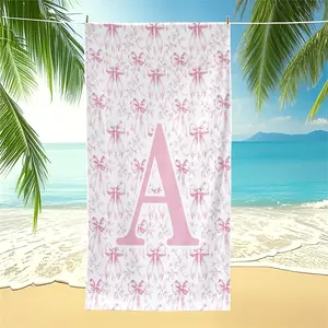 Coquette Pink Bow Delicate Floral Initial A-Z Beach Towel,Preppy Pink Towel Decorative,Perfect for Beach Swimming Pool Camping Travel Shower, Ideal Holiday Birthday Gift for Girls Teens Women Daily Outdoor Use
