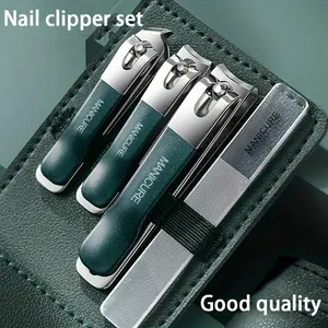 4pcs Manicure & Pedicure Set with Faux Leather Case, Portable Grooming Kit, Includes Angled Clippers & Nail File, Perfect for Travel