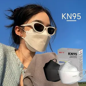 GTT 100Pcs KN95 Masks Black White| 5-Ply ≥95% Filtration, Individually Wrapped | Breathable, Soft Ear Loops (No Pain) 3D Stereoscopic Mask| Trendy & Protective for Daily Commute/Office Fish-shaped Folding Mask | FDA Registered, GB2626-2019 Compliant