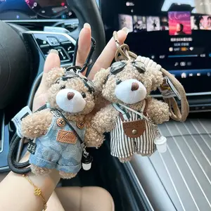 Cartoon Plush Eyeglasses Backpack Strap Bear Keychain Cute Couple Car Key Chain Ring Bag Pendant Accessory