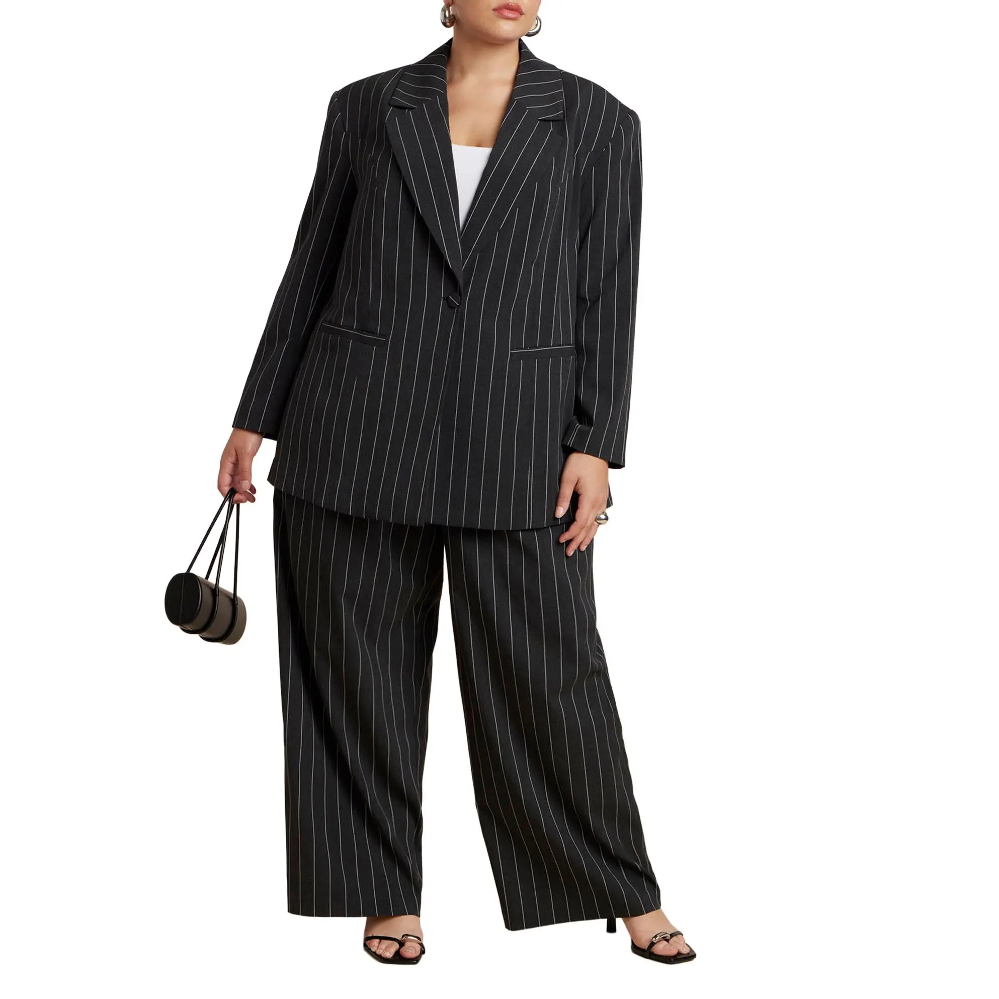 ELOQUII Women's Plus Size Wide Leg Pinstripe Trouser