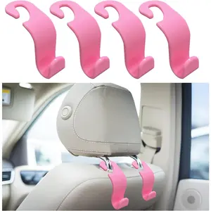 4 Pack Car Seat Headrest Hook, Stylish Back Seat Hook Holder Organizer for Handbag Purse Clothes Coats Grocery Bags, Universal Vehicle Interior Accessories