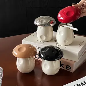 1pc Ceramic Mushroom Ashtray with Lid, Living Room Coffee Table Decorations, Office Home Desk Display