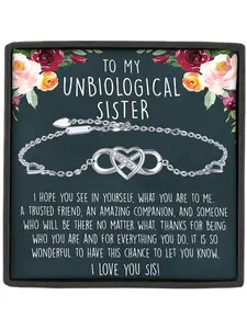 To My Unbiological Sister Infinity Bracelet Bangle with Card and Gift Box Packaging, Friendship Bracelet, Boho Style Bracelet, Unique Soul Sister Bond, Best Friend bracelet, Step Sister Gift, Tribe Bracelet, Heart Shaped Bracelet