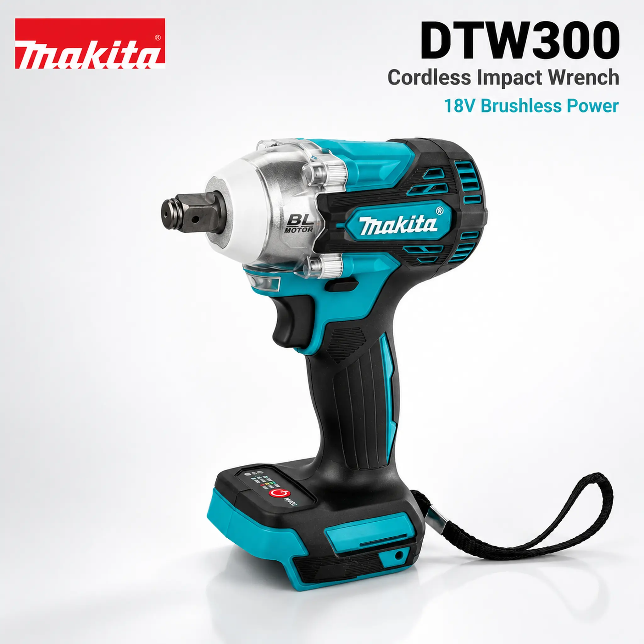 Makita DTW300 18V Brushless Cordless Impact Wrench Kit, 1/2-in Square Drive, 300Nm Max Torque, 0-2800RPM No-Load Speed, 0-3200IPM Impact Rate, Mechanics-Focused for Automotive Repair, Battery & Charger Options Available