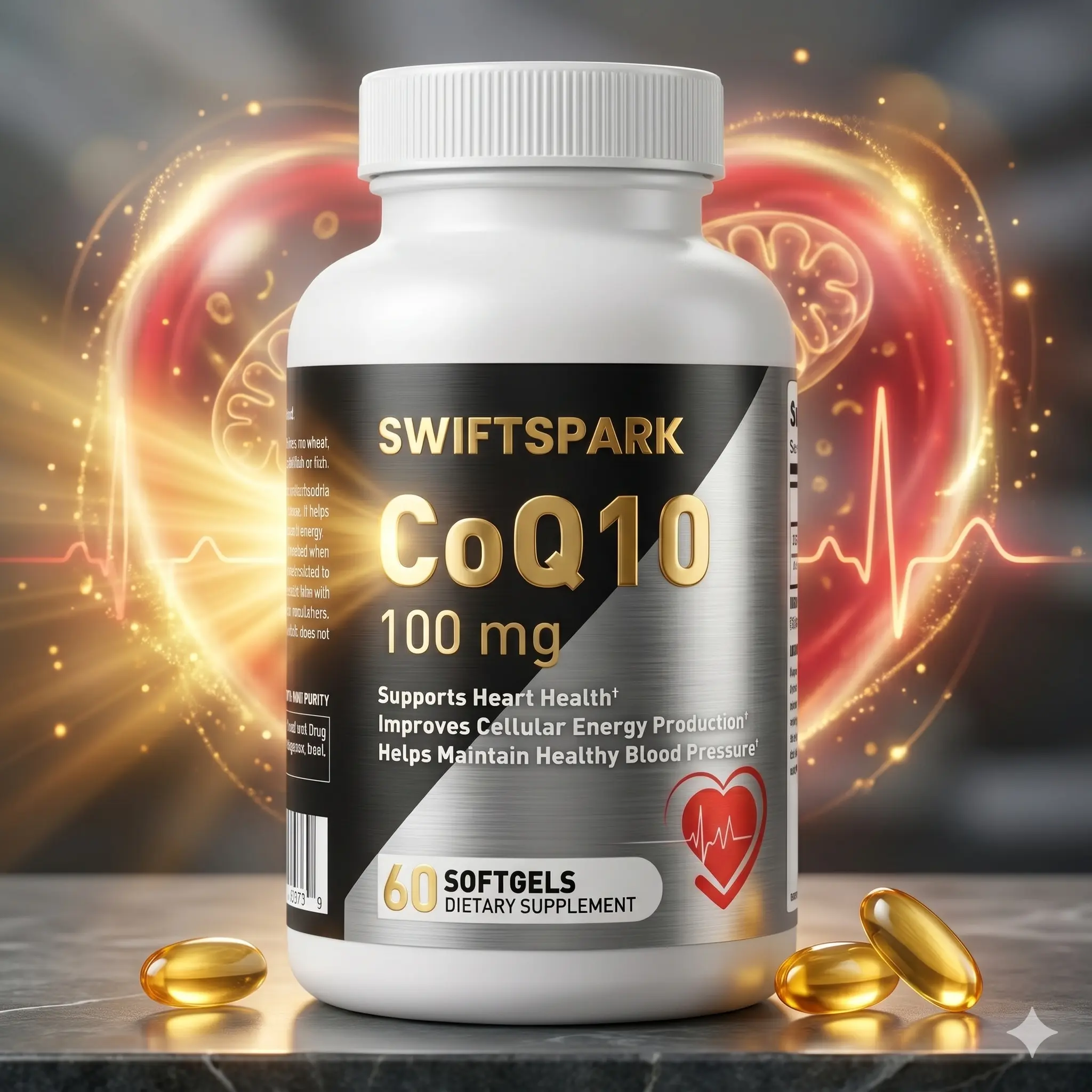 CoQ10 100 mg Softgels for Adults, Coenzyme Q10 Heart Health Support Supplement, Cellular Energy & Antioxidant Support, 60 Count Daily Wellness Softgels