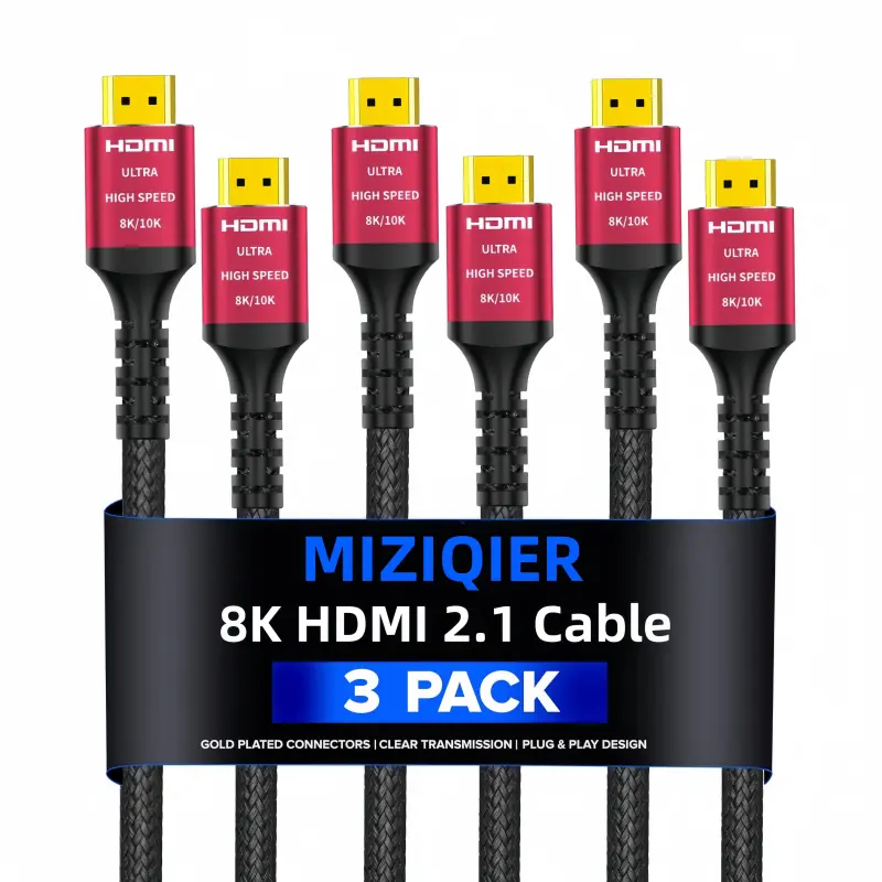 3-Pack 8K HDMI 2.1 Cable, 48Gbps 8K@60Hz 4K@120Hz, HDCP 2.2 & 2.3, DTS:X, HDR 10 Compatible with Roku TV/eARC/3D/PS5/HDTV/Laptop/Blu-ray Hdmicord Alloy speaker cleaner Adapter Connector