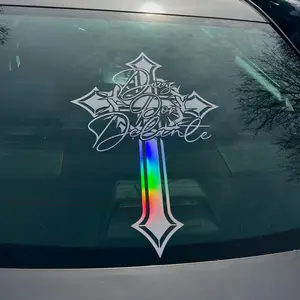 Dios Por Delante Words on Cross - Customizable for Cars, Trucks, SUVs, Glass Doors, Windows, Fridges - Available in Multiple Colors Vehicle Exterior Decoration Vinyl Decals
