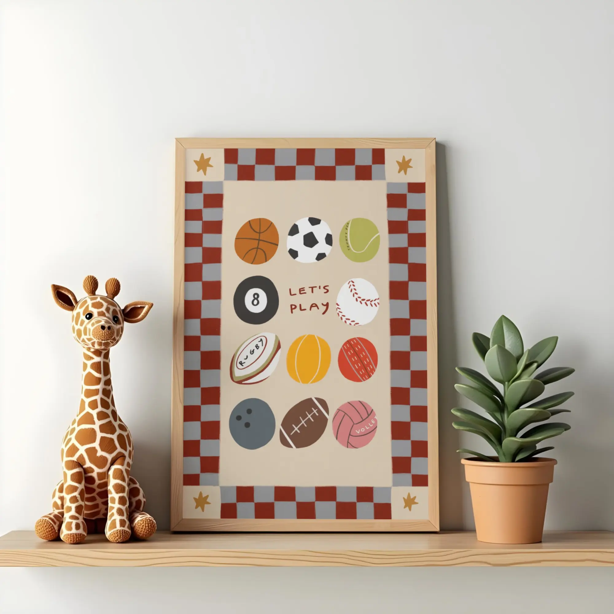 Let's Play Football Basketball Print, Boys Bedroom Wall Art, Toddler Kids Room Decor, Playroom Sports Poster, Unframed