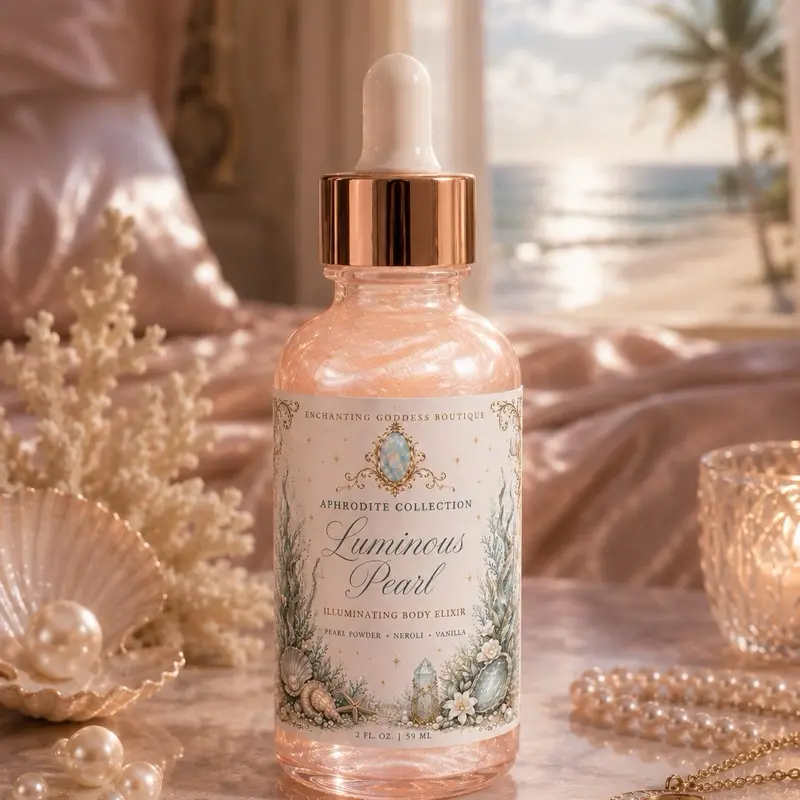 Luminous Pearl Illuminating Body Elixir - Aphrodite Collection Beauty Body Oils, Aromatherapy Formula with Pearl Powder, Ocean Botanicals, Additive-Free, Moisturizes for Soft Skin, Coconut Oil, Fragrance, Hydrating Glow Oil