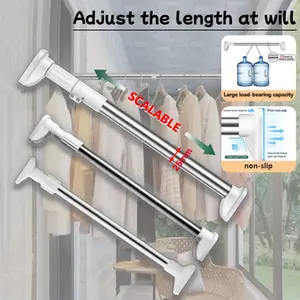 Thick Punch-Free Stainless Steel Adjustable Telescopic Multi-Functional Drying and Shower Curtain Rod with Anti-Slip No-Drill