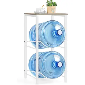 Water Jug Holder 5 Gallon Water Bottle Holder with Top Shelve 2 Tier Water Cooler Storage Rack Heavy Duty Water Dispenser Stand for Kitchen Living Room Office Grey