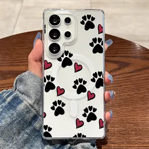Minimalist Cozy Paw and Heart Array,Magnetic Ring Supports Wireless Charging for Samsung Galaxy S26 S25 S24 S23 S22 S21 S20 Fe Plus Ultra Edge S10E A57 A56 A55 A54 A37 A36 A35 A34 A26 A25 A24 A23 A17 A16 A15 A14 A07 A06 A05s Note20 Note10 Note9