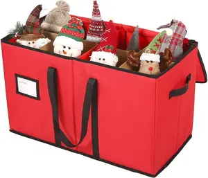 Christmas Figurine Storage Box & Nutcracker Storage Container, 600D Canvas, Holds 8 15 Inches Holiday Figurines, With Adjustable Area & Pockets for Holiday Decorations