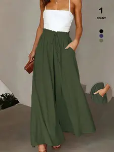 Women's Wide Leg Pants, Casual Loose Fit High Waist Drawstring Palazzo Trousers with Pockets, All Season Comfortable Design 2026 Casual Fashion Trousers, Casual Lounge Pant