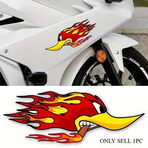 1PC Vibrant Dynamic Motorcycle Decor Sticker, Decal Sticker, Motorcycle Stickers | For Motorcycle Accessories, Riding Backpacks, Flame Duck Creative Design, Nail Your Bike’s Lively Style Easily, Eye-Catching & Show Dynamic Attitude