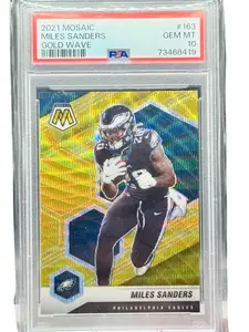 PSA Miles Sanders 2021 Mosaic Gold Wave #163 Gem Mint 10 Football Card Philadelphia Eagles Collectible Trading Card 73468419