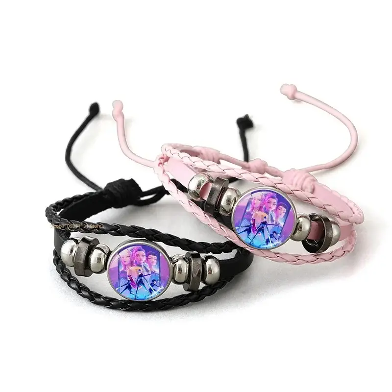 Anime Braided Leather Adjustable Hand Bracelet, Cute Cosplay Fashion Accessory, 3-Color Birthday Gift for Kids Fans