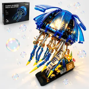 Mechanical Jellyfish Building Set, 1146PCS Bionic Ocean Animal Blocks Toy with LED Light, Movable Linkage Gears & Tentacles, Desk Decor & DIY Creative Gift Birthday Gift Present for Ages 8+ Child
