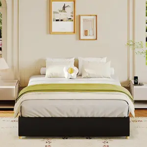 Low Profile Corduroy Upholstered Platform Bed Frame with Durable Wood Legs No Headboard 1000 Lbs Capacity Noise Free Slat Support No Box Spring Needed