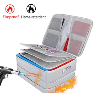 Silver Double Zipper Document Organizer with Lock, Upgraded Heat Insulated Fireproof＆Water-Resistant Box 8 Layers File Organizer, Portable Home Travel Safe Storage for Important Documents and More