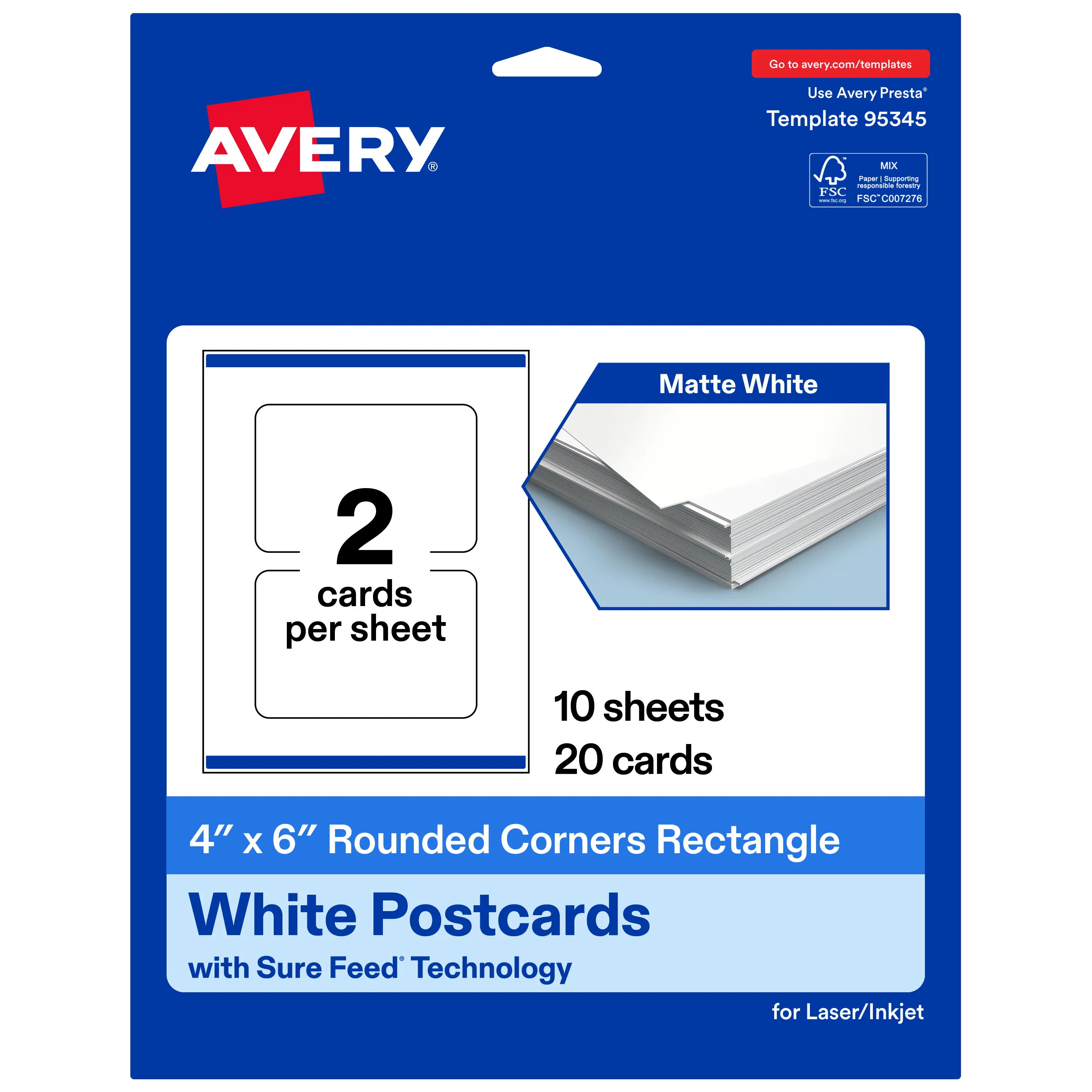 Avery Matte White Postcards, 4" x 6" Rectangle Rounded Corners
