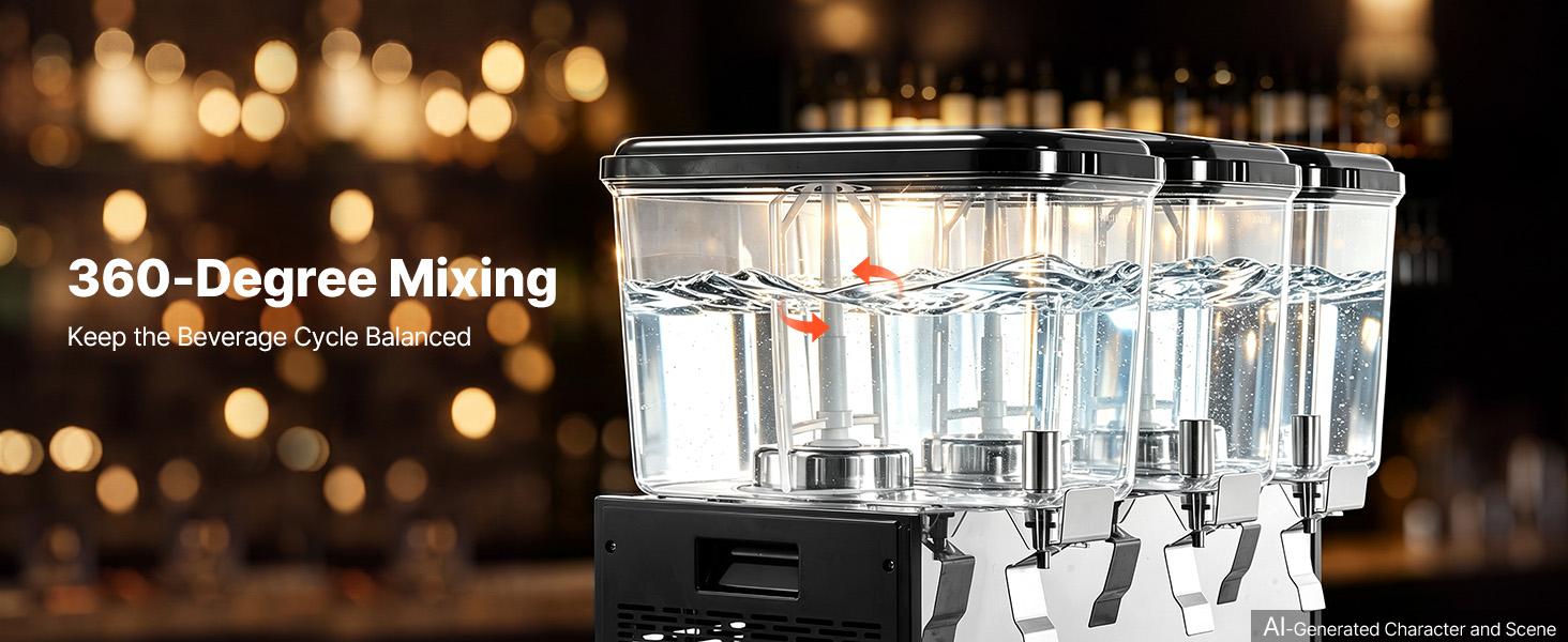 VEVOR Commercial Beverage Dispenser, 3-Tank Cooling Drink Machine with 18L/19QT Per Tank, Stainless Steel Build, 45℉-54℉ Temperature Control, Commercial Look for Restaurants, Three Tanks