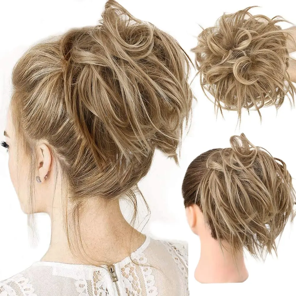 HMD Women's Fluffy Synthetic Fiber Hair Extension Scrunchie - Elastic Bands Faux Hair Bun Synthetic Extensions & Pieces for Tousled Look Updo, Ponytail Styling