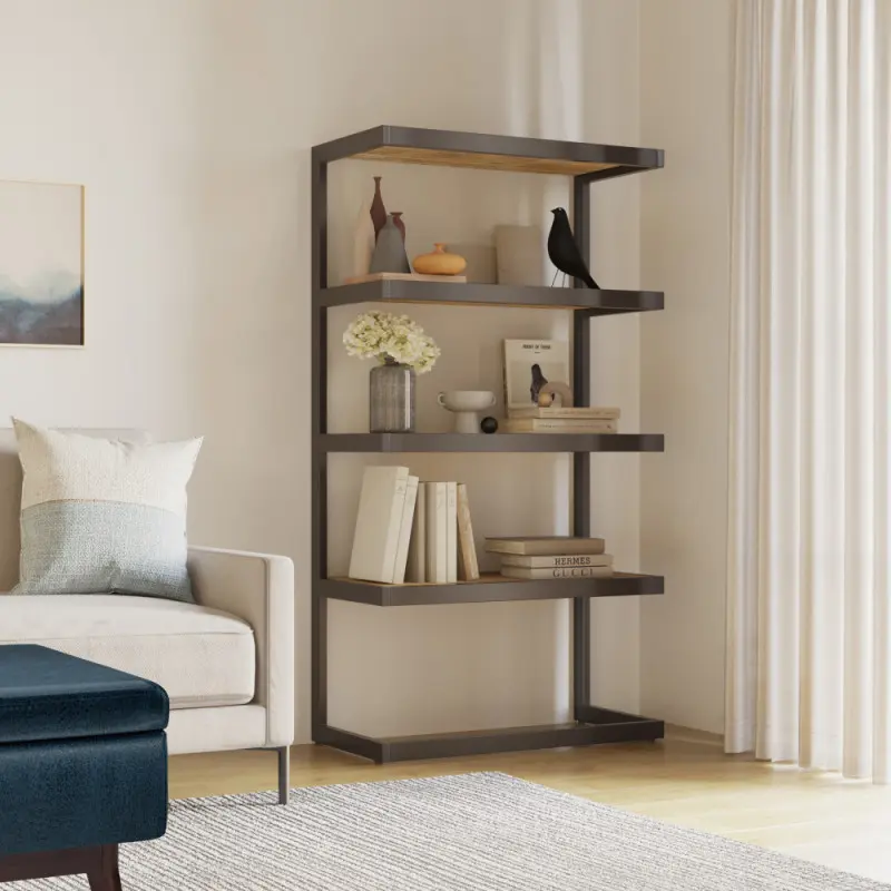 Erina- Bookcase - Distressed Golden Wheat, Bookcase Shelf for CDs/Movies/Books, Home Office Bookcase Shelf Storage Organizer, Modern Book Shelf for Bedroom/Living Room/Home Office tall bookshelf shelf bookcase ikea  bookshelf  hack storage organizer shelf