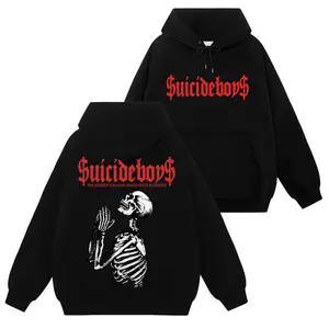 G59 Skeleton Praying Double Sided Graphic Hoodie |   Soft Casual Streetwear Pullover for Spring Fall Winter