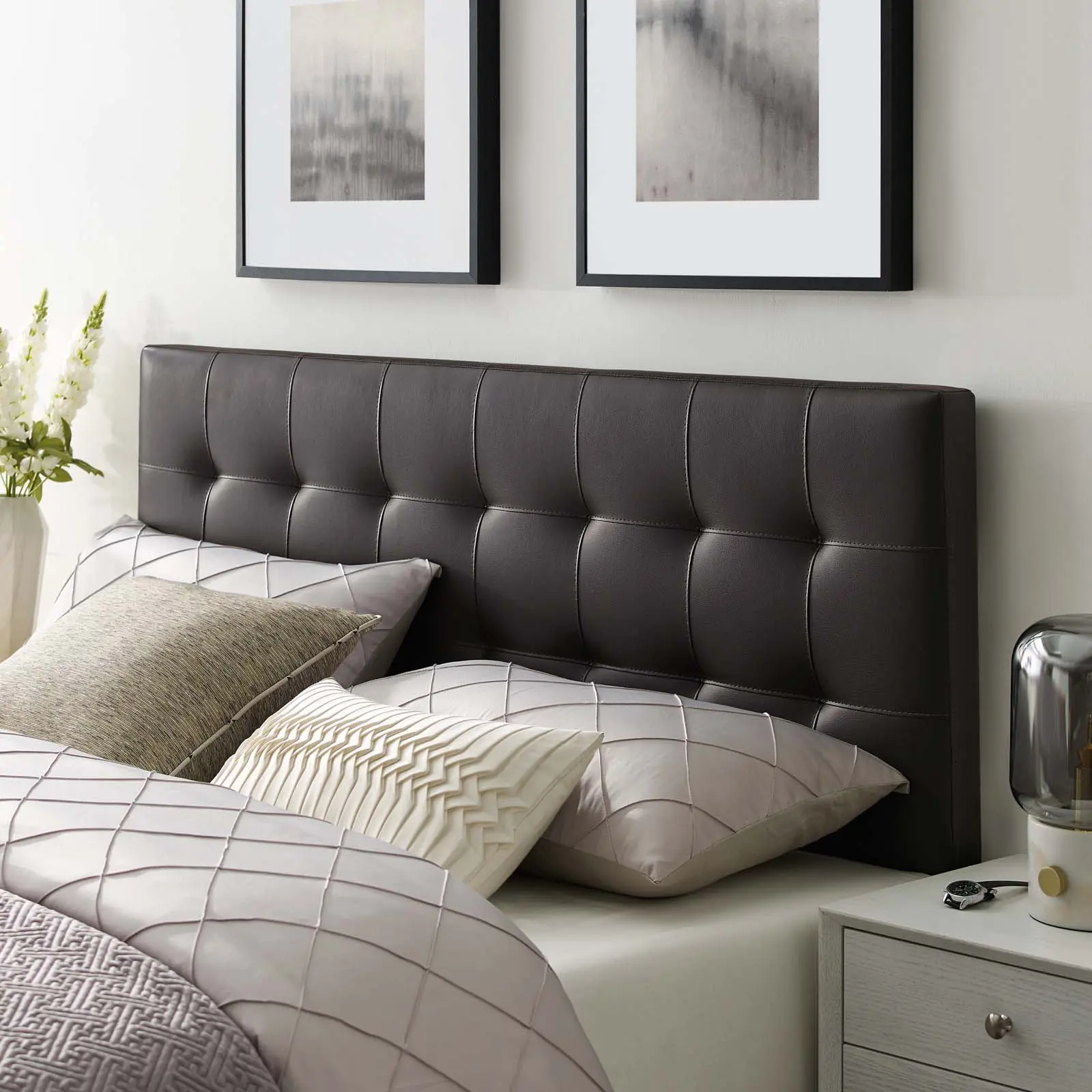 Modway Lily Queen-Size Upholstered PU Leather Headboard, Brown - Lightweight High Quality Indoor Furniture, Modern Bedroom Upgrade