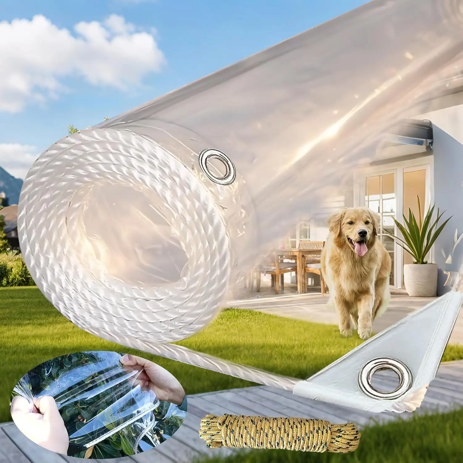 Heavy Duty Transparent 7x10 ft PVC Plastic Tarp, Clear Waterproof Tarpaulin with Grommets, Outdoor Home Supplies for Greenhouse Plants, Patio Roofs
