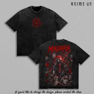 Madara Uchiha Naruto Shippuden Vintage Washed Oversized T-Shirt, Sharingan Rinnegan Anime Graphic Tee, Heavyweight Cotton Streetwear